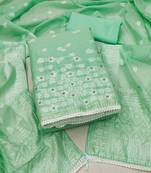 Manvaa women's green unstitched designer weaving, handwork and banarasi cotton dress material 