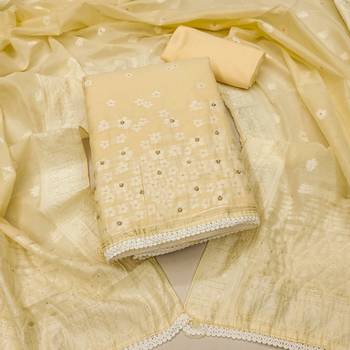 Manvaa women's beige designer weaving, handwork and banarasi cotton dress material 1