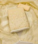 Manvaa women's beige designer weaving, handwork and banarasi cotton dress material