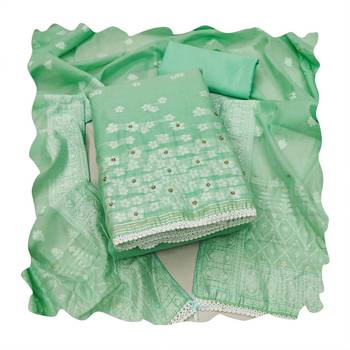 Manvaa women's green designer weaving, handwork and banarasi cotton dress material 3