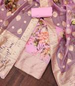 Manvaa women's pink designer weaving,digital print viscose organza dress material