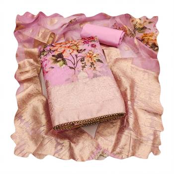 Manvaa women's pink designer weaving,digital print viscose organza dress material 3