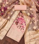 Manvaa women's peach designer weaving,digital print and viscose organza dress material