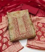 Manvaa women's beige fancy handwork viscose simmar dress material