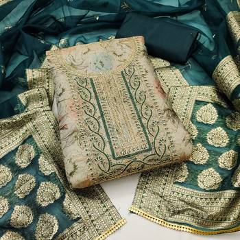 Manvaa women's beige fancy handwork and border with viscose simmar dress material 3