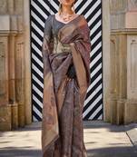 Chocolate Two Tone Organza Handloom Jacquard Woven Saree With Blouse