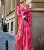 Ranipink Two Tone Organza Handloom Jacquard Woven Saree With Blouse