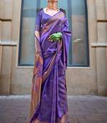 Purple Two Tone Organza Handloom Jacquard Woven Saree With Blouse