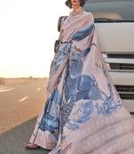 Flamingo Tussar Silk Zari Woven With Digital Print Saree With Blouse