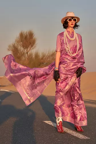 Mulberry Tussar Silk Zari Woven With Digital Print Saree With Blouse