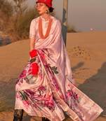 Lightpink Tussar Silk Zari Woven With Digital Print Saree With Blouse