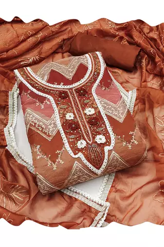 Manvaa women's multi heavy position sequence dupatta organza dress material