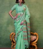 Mintgreen Spun Cotton Jacquard Woven Saree With Blouse