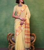 Yellow Spun Cotton Jacquard Woven Saree With Blouse