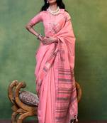 Pink Spun Cotton Jacquard Woven Saree With Blouse