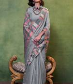 Grey Spun Cotton Jacquard Woven Saree With Blouse