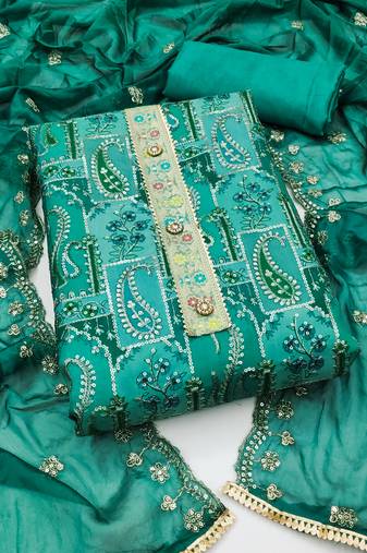 Manvaa women's multi unstitched heavy sequence work organza dress material 