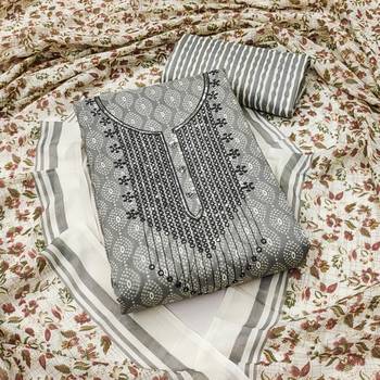 Manvaa women's grey designer printed work cotton dress material 1