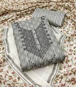 Manvaa women's grey unstitched designer printed work cotton dress material 