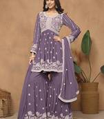 Purple georgette embroidered sharara suit