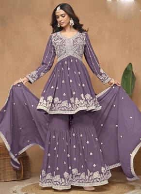 Purple georgette embroidered sharara suit 2