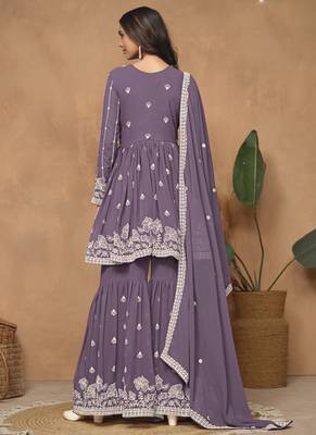 Purple georgette embroidered sharara suit 3