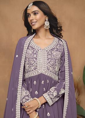 Purple georgette embroidered sharara suit 4