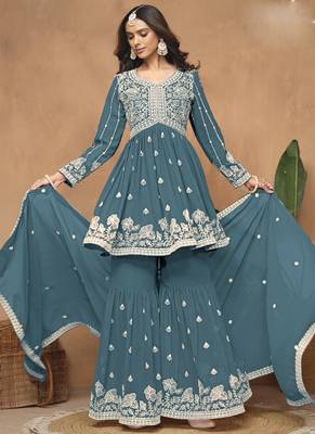 Grey georgette embroidered sharara suit 2