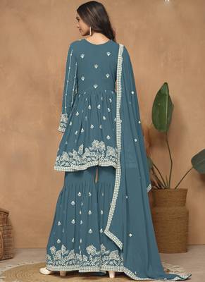 Grey georgette embroidered sharara suit 3