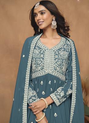 Grey georgette embroidered sharara suit 4