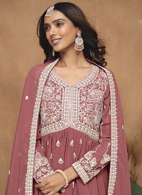 Dark peach georgette embroidered sharara suit 4