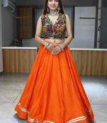 Riya Sadi Orange Coloured Rayon Cotton Gamthi work and Mirror Work Lehenga Choli With Gota Patti