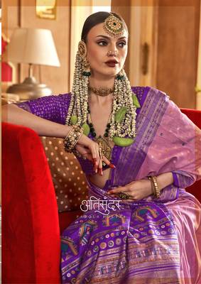 Baby Pink silk blend Blend Patola Saree With Unstitched Blouse Piece 2