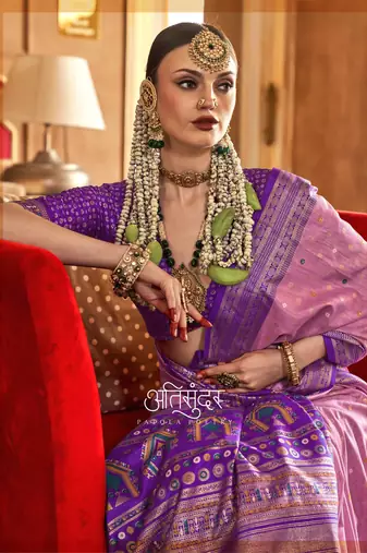 Baby Pink silk blend Blend Patola Saree With Unstitched Blouse Piece