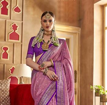 Baby Pink silk blend Blend Patola Saree With Unstitched Blouse Piece 3