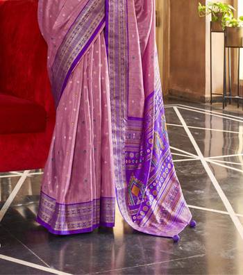 Baby Pink silk blend Blend Patola Saree With Unstitched Blouse Piece 4