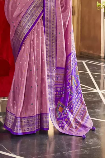 Baby Pink silk blend Blend Patola Saree With Unstitched Blouse Piece