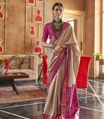 Beige silk blend Blend Patola Saree With Unstitched Blouse Piece
