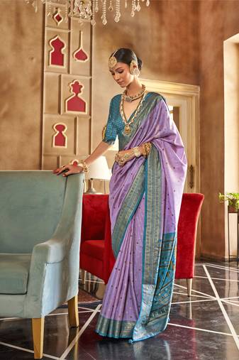 Lavender silk blend Blend Patola Saree With Unstitched Blouse Piece