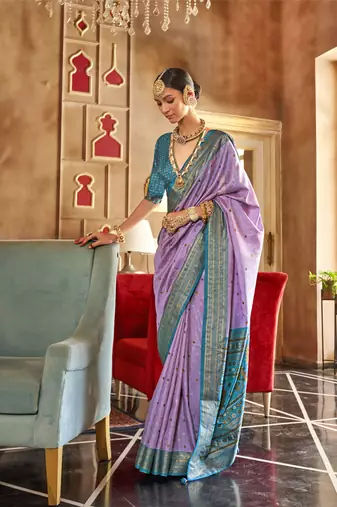 Lavender silk blend Blend Patola Saree With Unstitched Blouse Piece
