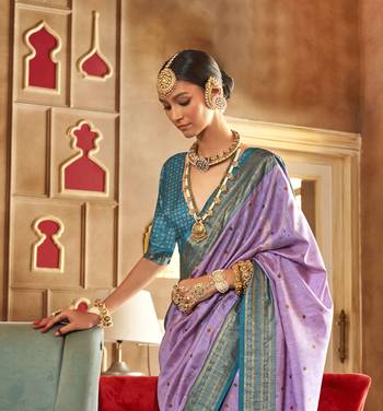 Lavender silk blend Blend Patola Saree With Unstitched Blouse Piece 3