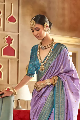 Lavender silk blend Blend Patola Saree With Unstitched Blouse Piece