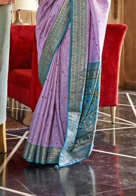 Lavender silk blend Blend Patola Saree With Unstitched Blouse Piece 4