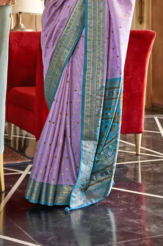 Lavender silk blend Blend Patola Saree With Unstitched Blouse Piece