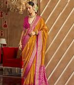 Mustard silk blend Blend Patola Saree With Unstitched Blouse Piece