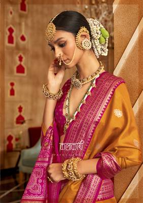 Mustard silk blend Blend Patola Saree With Unstitched Blouse Piece 2
