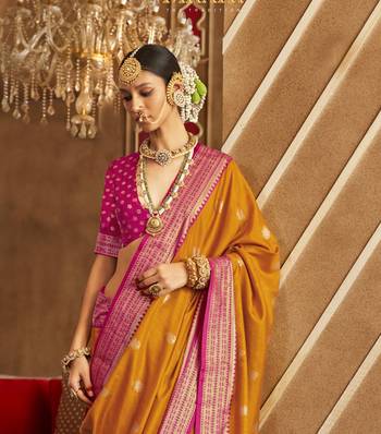 Mustard silk blend Blend Patola Saree With Unstitched Blouse Piece 3