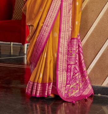 Mustard silk blend Blend Patola Saree With Unstitched Blouse Piece 4