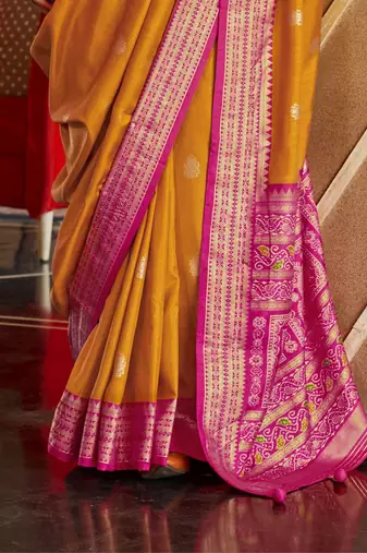 Mustard silk blend Blend Patola Saree With Unstitched Blouse Piece