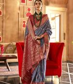 Grey silk blend Blend Patola Saree With Unstitched Blouse Piece